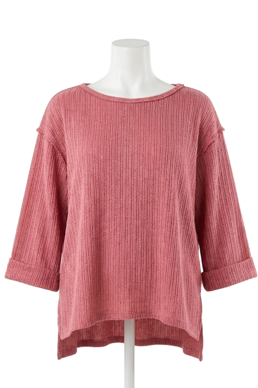 NEW SHE + SKY women's folded sleeve knit top in dusty rose